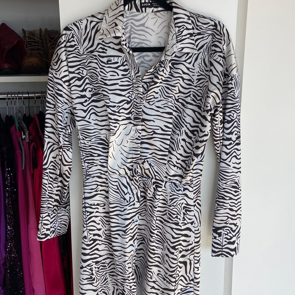 Brand New Zebra Print Button Up Long Sleeve Dress